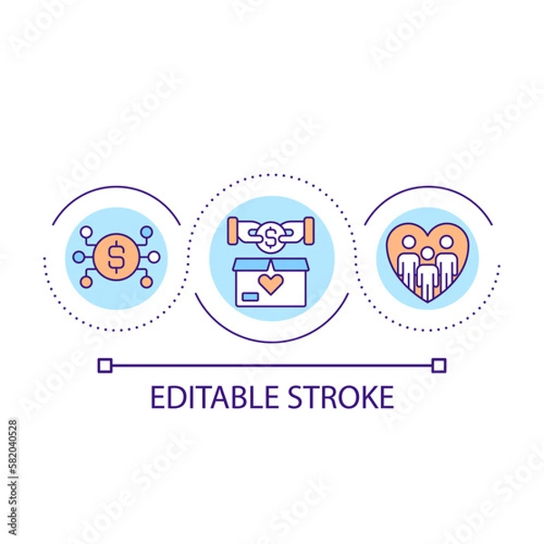 Fototapeta Charity foundation on internet loop concept icon. Collect donation for vulnerable groups abstract idea thin line illustration. Isolated outline drawing. Editable stroke. Arial font used