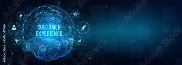 Fototapeta CUSTOMER EXPERIENCE inscription, social networking concept. Business, Technology, Internet and network concept. 3d illustration