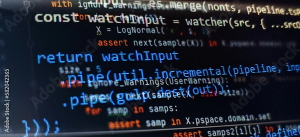 Obraz Closeup developing programming and coding technologies. Developer working on web sites codes in office.