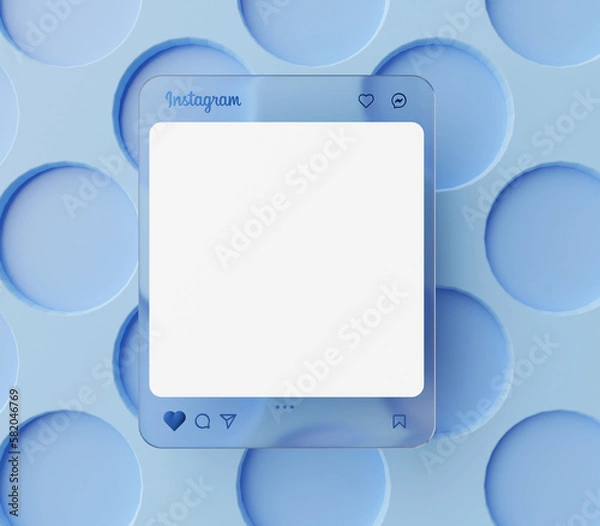 Fototapeta Instagram social media square post 3d rendered glass effect mockup scene