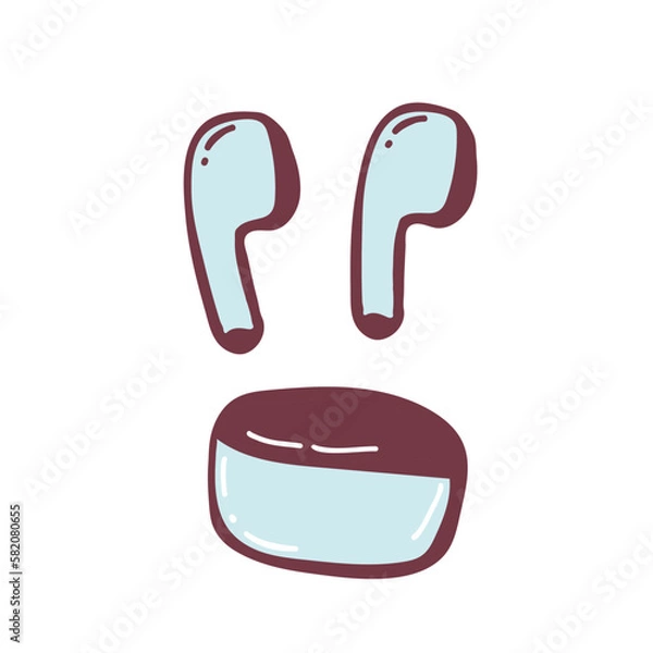Fototapeta white wireless headphones for smartphone doodle