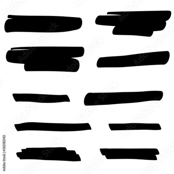 Fototapeta Set of swash hand drawn brush lines, underlines. Vector collection of calligraphic elements in doodle style. Swirl swoosh brushstroke