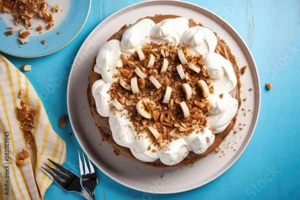 Obraz Irresistible Banoffee Pie, Showcasing Beige and Golden Tones of this Decadent British Dessert, created with Generative AI technology