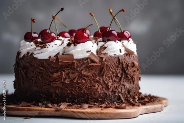 Obraz Mouthwatering Black Forest Cake, Showcasing the Decadent Layers of this German Delight, created with Generative AI technology