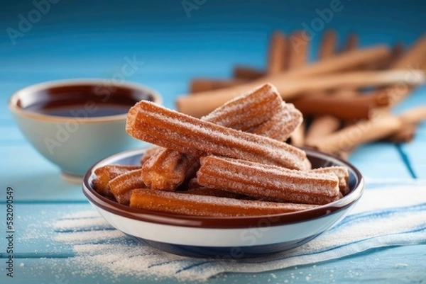 Fototapeta Crispy Churros, created with Generative AI technology