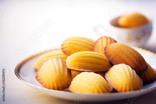 Obraz Delightful Madeleines, Showcasing Beige and Golden Tones of These Delectable French Teacakes, created with Generative AI technology