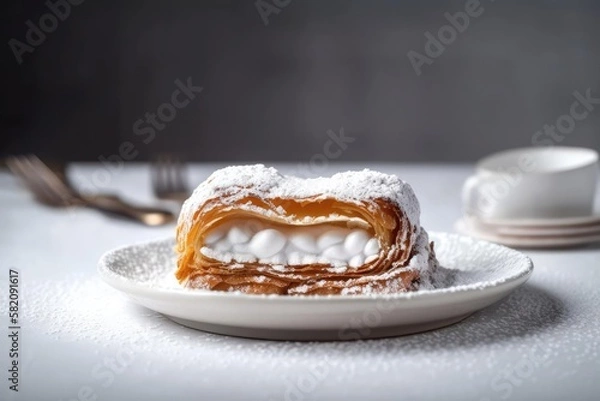 Obraz Classic Napoleon Pastry, a Composition Showcasing Beige Tones and Delicate Layers, created with Generative AI technology