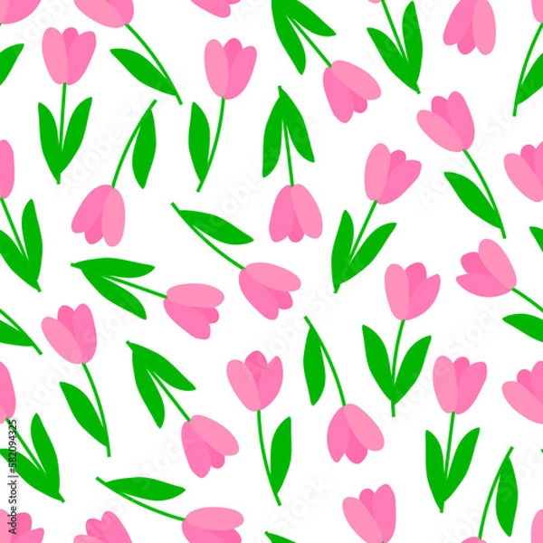 Obraz Seamless pattern pink tulip vector illustration