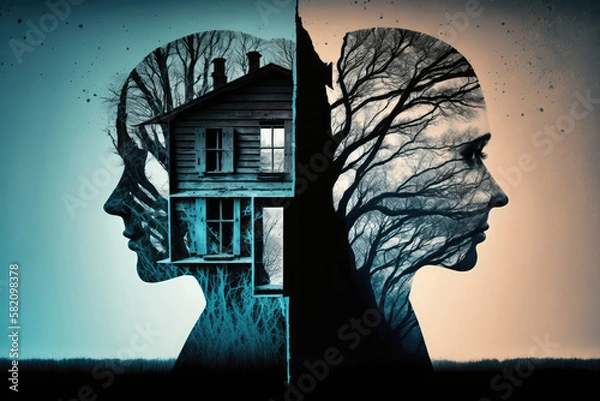 Obraz Divorce and psychological problems stress due to parting with loved one AI generated art