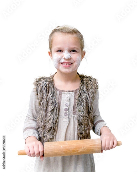 Fototapeta Funny girl with rolling pin