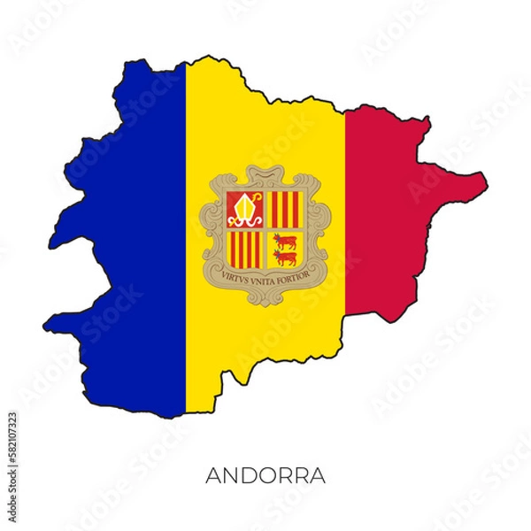 Fototapeta Andorra map and flag. Detailed silhouette vector illustration
