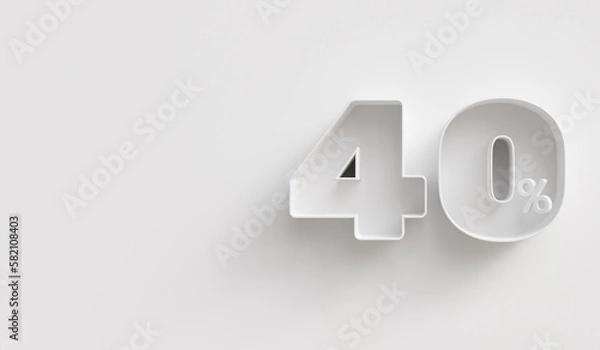 Fototapeta White 3d 40 (forty) percent on white background. For advertising promotion, 3d financial concept design. Promotional materials. 40% interest special offer. Symbol icon with percentage.