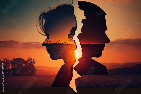 Obraz Divorce and psychological problems stress due to parting with loved one AI generated art