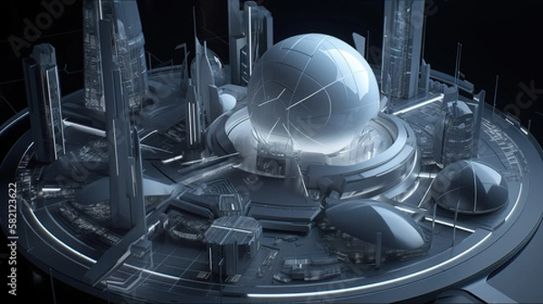Fototapeta The 3D model of a futuristic cyber city. generative ai.
