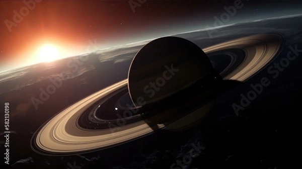 Fototapeta Saturn planet in the dark, space, universe video game wallpaper, AI 