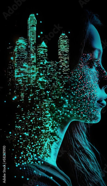 Obraz Head floating over into data / Daten kopf