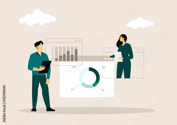 Fototapeta Expert concept. Professional business adviser provides solutions for business. Expertise and corporate consultancy. Idea of strategy management and troubleshooting. Flat vector illustration