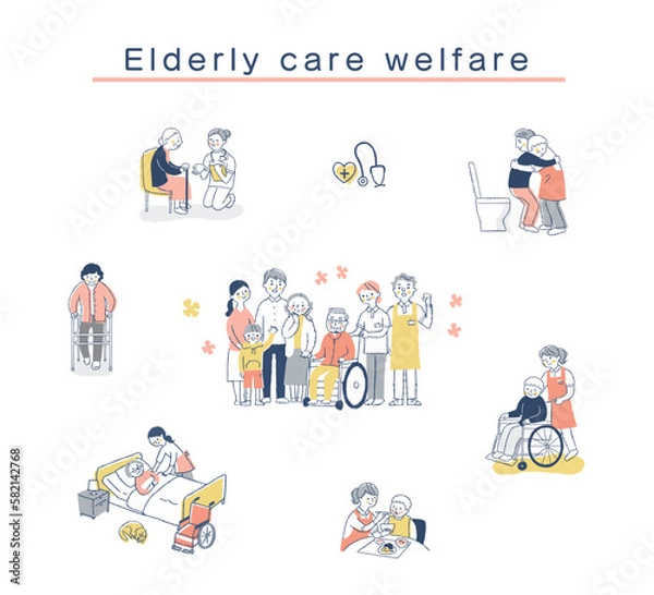 Fototapeta さまざまな介護福祉のイメージ　セット