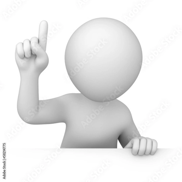 Obraz attention! 3d human points finger up