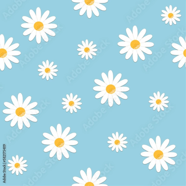 Fototapeta daisy seamless pattern, chamomile seamless patter, seamless pattern, illustration, flowers, gentle seamless flower pattern, soft flower seamless pattern,