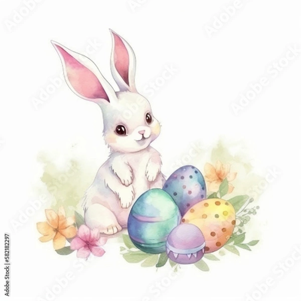 Fototapeta Bunny with eggs for easter