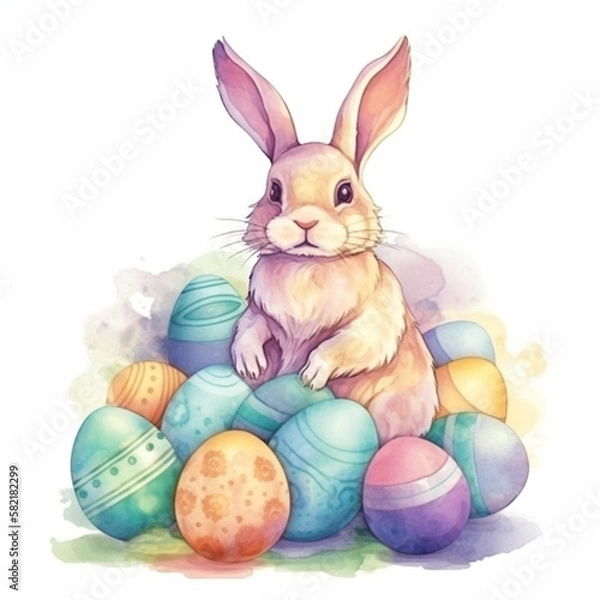 Fototapeta Bunny with eggs for easter