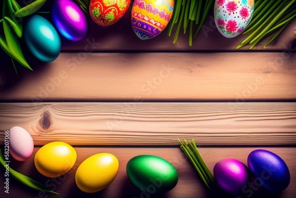 Fototapeta easter eggs on wooden background