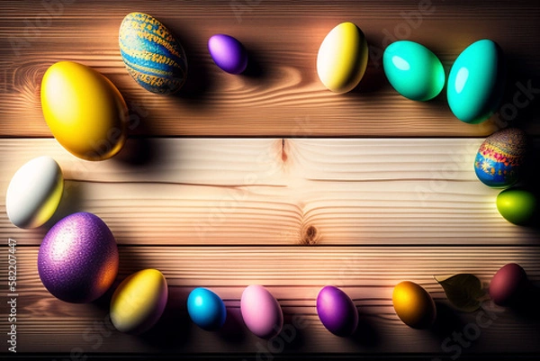 Fototapeta easter eggs on wooden background