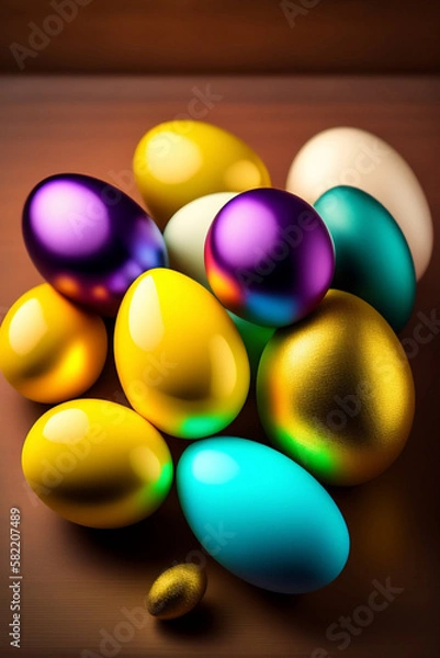 Fototapeta easter eggs on wooden background
