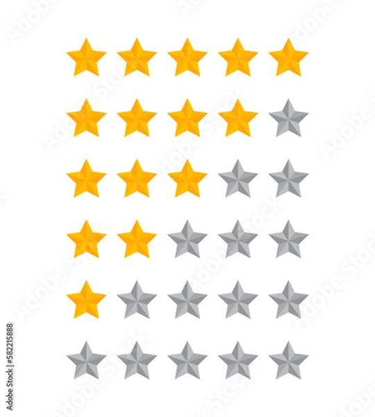 Fototapeta Five star icon. Quality symbol. 5 gold rating signs. Service feedback symbols. Hotel ranking icons. Yellow and gray color. Vector sign.