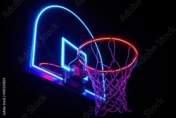 Obraz Neon basketball hoop on black background
