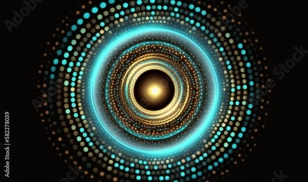 Fototapeta  an abstract blue and gold background with a circular design in the middle of the image, with a black background and a gold center in the middle.  generative ai