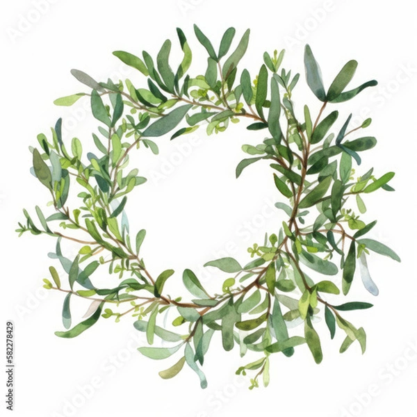 Fototapeta A digital watercolor illustration of a circle of spring flowers and greenery. Generative AI.