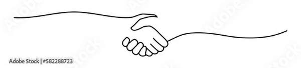 Fototapeta Handshake, agreement, introduction banner hand drawn with single line. Women or men shake hands. Png illustration isolated on transparent background