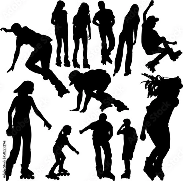 Fototapeta rollerskating silhouettes 1 - vector