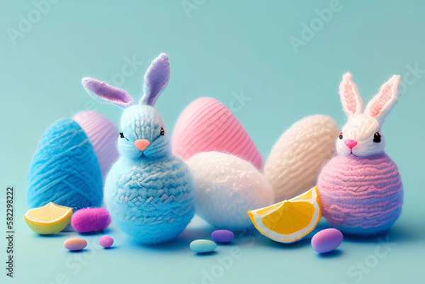 Obraz easter bunny and easter eggs | Knitted Bunny  | Created using generative AI tools