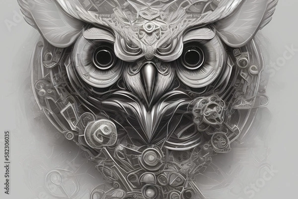 Obraz Mechanical Owl and Roses