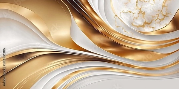 Obraz White and Gold Marble Background, generative ai