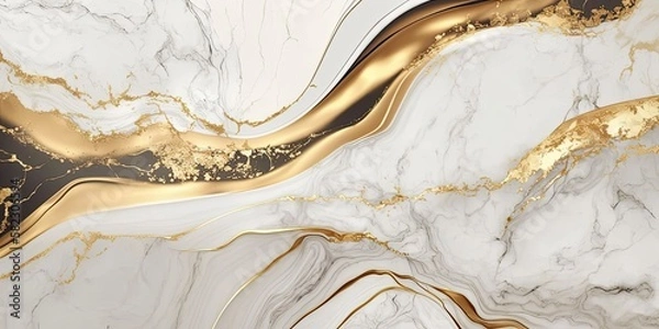 Obraz White and Gold Marble Background, generative ai