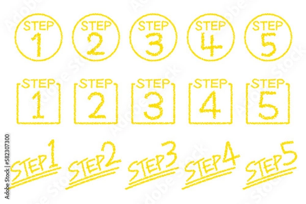 Fototapeta クレヨン素材　手描きのいろいろなSTEPセット