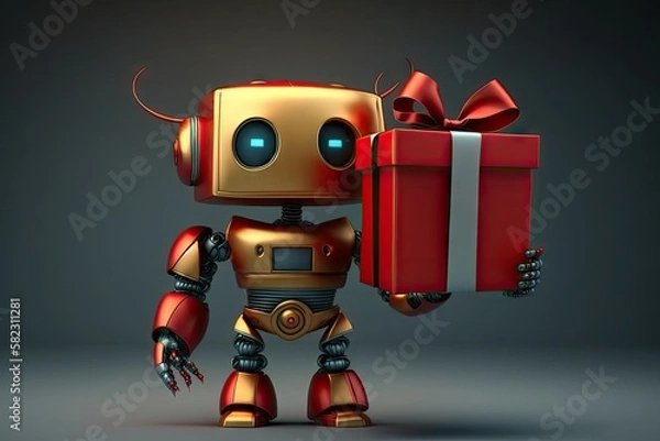 Fototapeta robot with a gift box