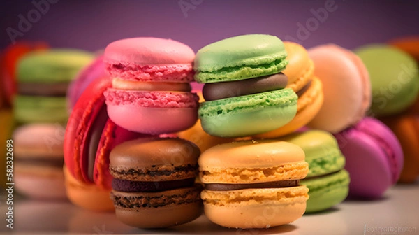 Obraz colorful macaroons on wooden background