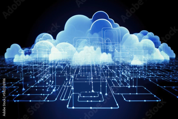 Fototapeta Wolken die durch Kabel vernetzt sind