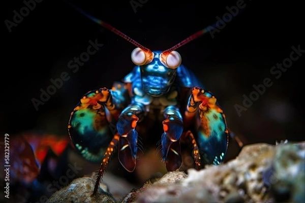 Obraz Mesmerizing Peacock Mantis Shrimp Displaying Colors, created with Generative AI technology