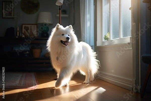 Fototapeta Fluffy Samoyed, created with Generative AI technology