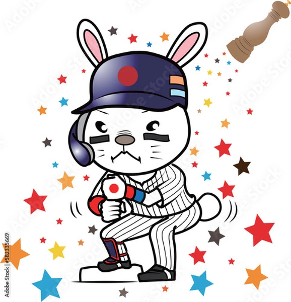 Obraz ペッパーミルパフォーマンスをするウサギの野球選手