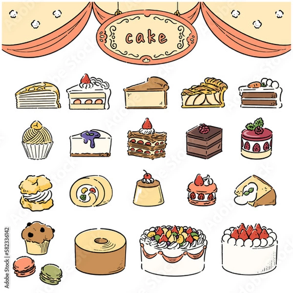 Obraz 手描きのかわいいケーキセット
