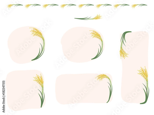 Fototapeta 稲穂の罫線、フレームセットのベクターイラスト