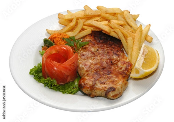 Obraz Fresh steak with potatoes and lettuce