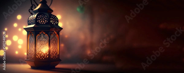Obraz Arabic lantern Ramadan concept, copy space background. Generative AI